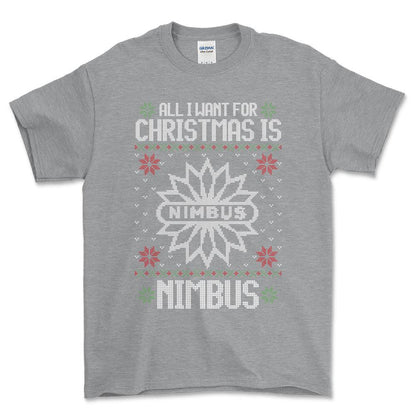 Nimbus - All I Want For Christmas - Unisex T-Shirt , Bomuld-Beklædning-Nimbus-Grå Sport-S-Forside-Garage Culture Shop- garage - man cave - merchandise