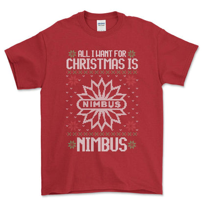 Nimbus - All I Want For Christmas - Unisex T-Shirt , Bomuld-Beklædning-Nimbus-Rød-S-Forside-Garage Culture Shop- garage - man cave - merchandise