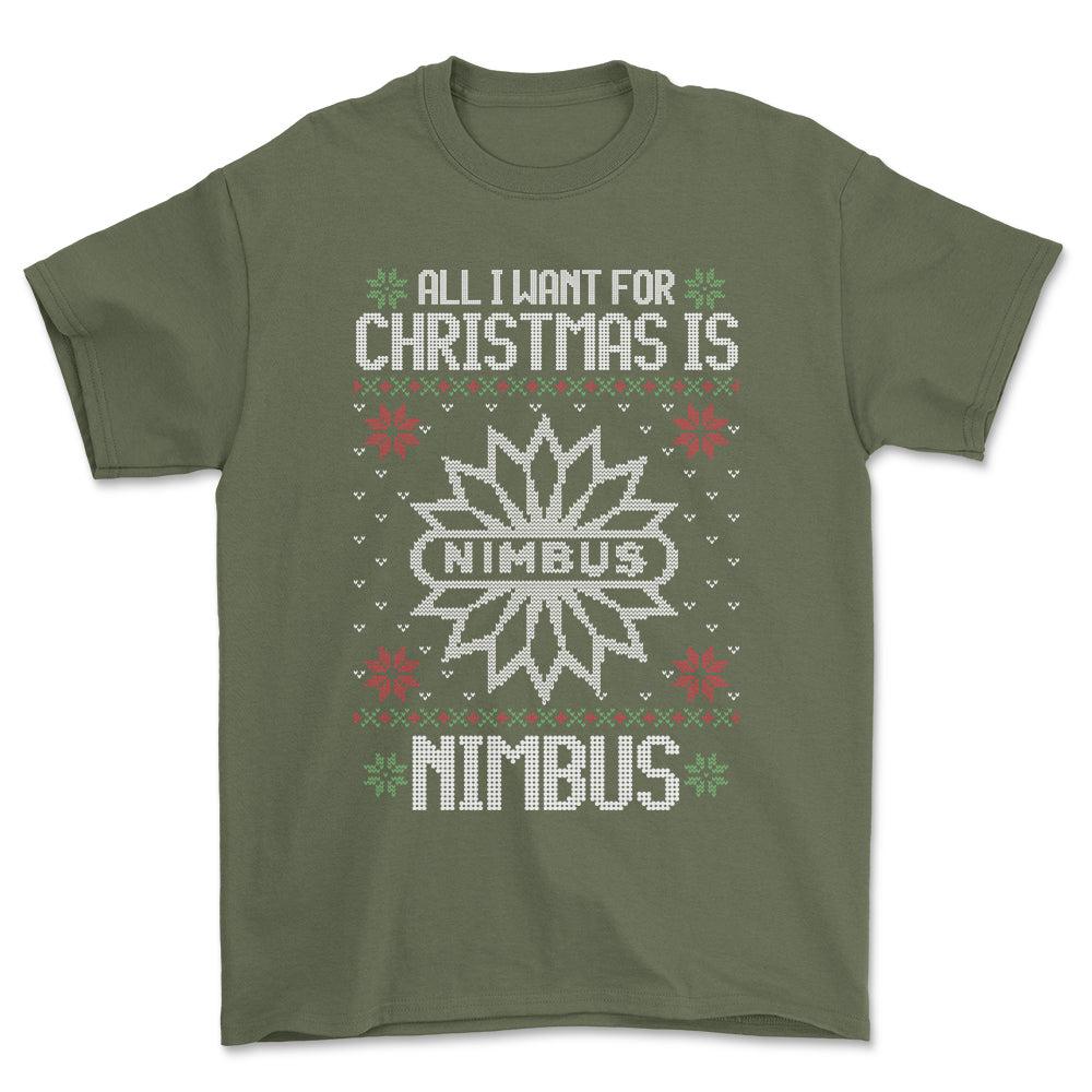 Nimbus - All I Want For Christmas - Unisex T-Shirt , Bomuld-Beklædning-Nimbus-Grøn Militær-S-Forside-Garage Culture Shop- garage - man cave - merchandise