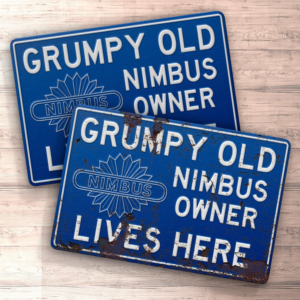 Nimbus Grumpy Old Nimbus Owner Lives Here Skilte, Musemåtte, Dørmåtte-Skilte-Nimbus-Garage Culture Shop- garage - man cave - merchandise