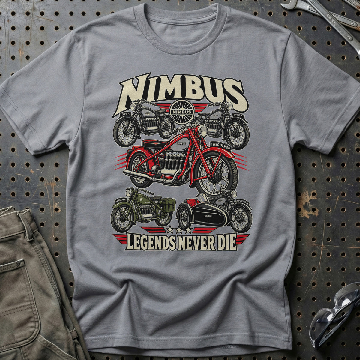 Nimbus Legends Never Die T-Shirt-Beklædning-Nimbus-Grå Sport-S-Garage Culture Shop- garage - man cave - merchandise