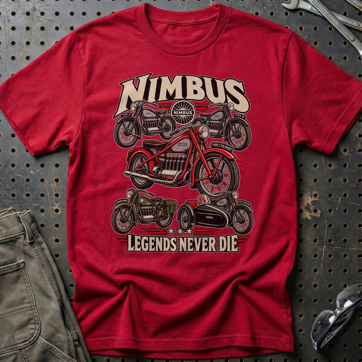 Nimbus Legends Never Die T-Shirt-Beklædning-Nimbus-Rød-S-Garage Culture Shop- garage - man cave - merchandise