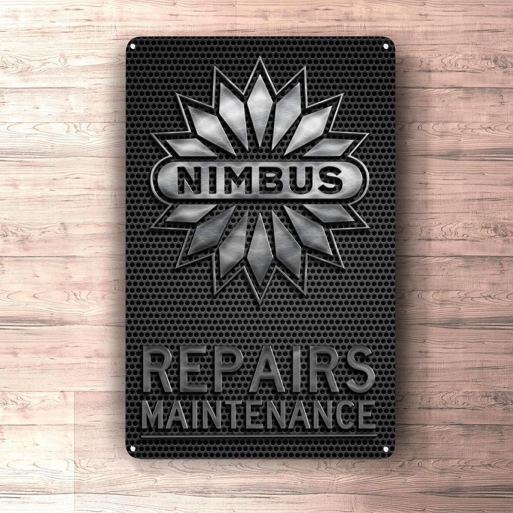 Nimbus Repairs Maintenance Skilte, Musemåtte, Dørmåtte , Plakat-Skilte-Nimbus-Garage Culture Shop- garage - man cave - merchandise