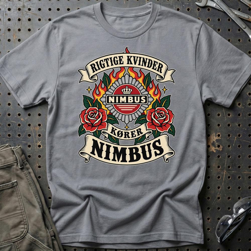 Nimbus Rigtige Kvinder Kører – Roser og Flammer T-Shirt-Beklædning-Nimbus-Grå Sport-S-Garage Culture Shop- garage - man cave - merchandise