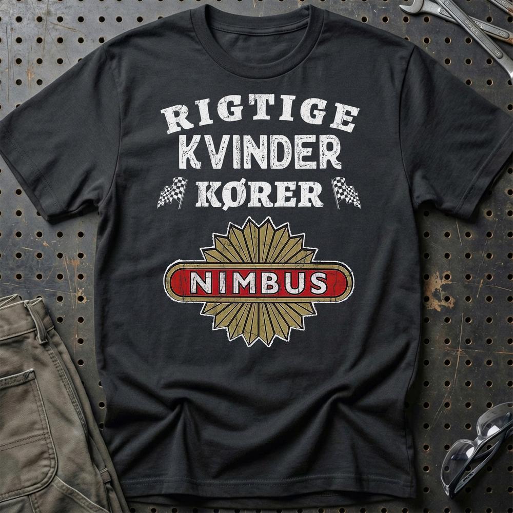 Nimbus Rigtige Kvinder Kører T-Shirt-Beklædning-Nimbus-Sort-S-Garage Culture Shop- garage - man cave - merchandise