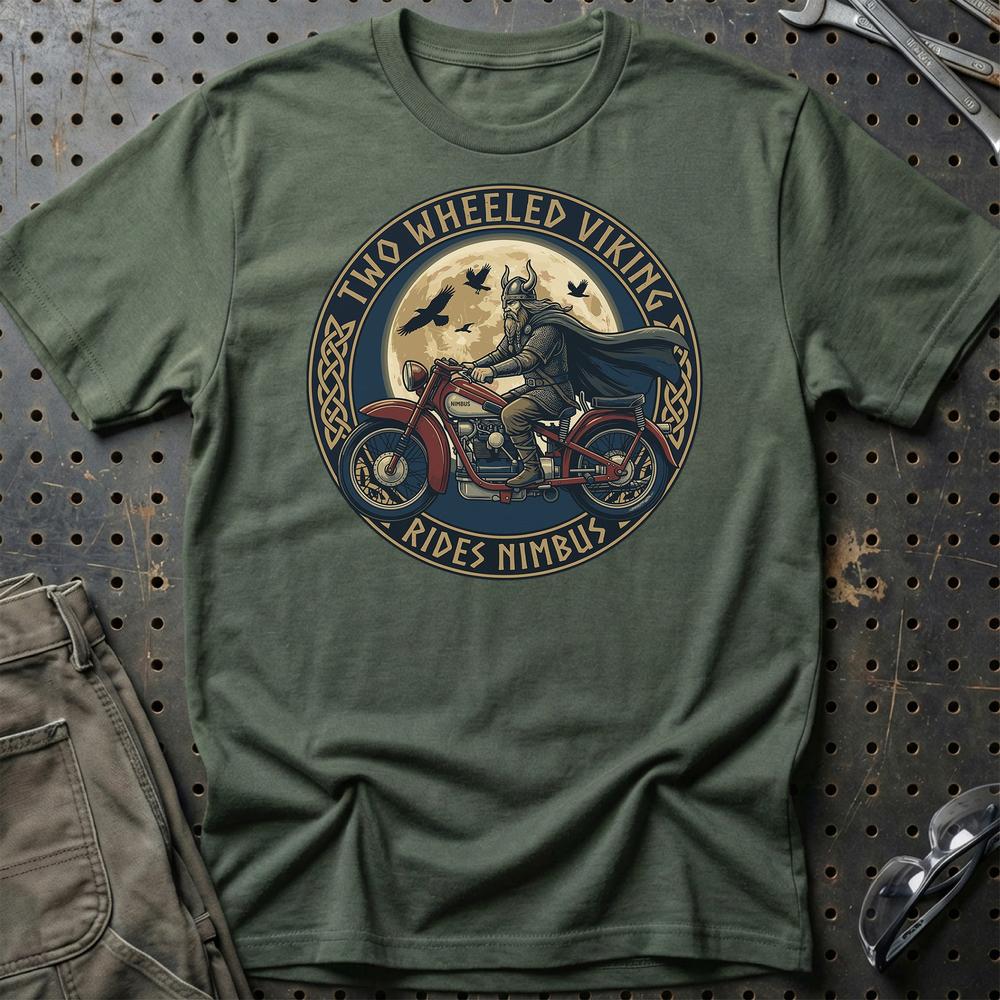 Nimbus Two Wheeled Viking Rides Nimbus T-Shirt-Beklædning-Nimbus-Grøn Militær-S-Garage Culture Shop- garage - man cave - merchandise