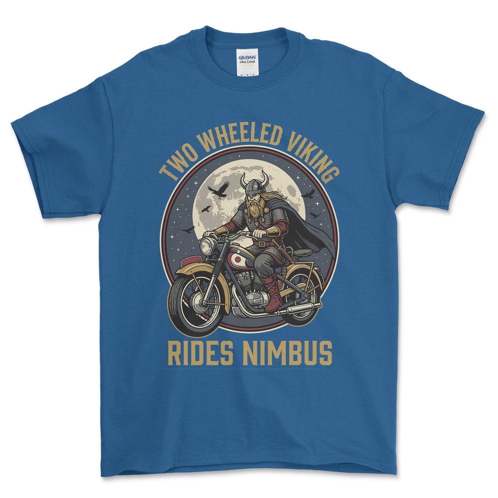 Nimbus Two Wheeled Viking Rides Nimbus - Unisex T-Shirt , Bomuld-Beklædning-Nimbus-Blå Royal-S-Forside-Garage Culture Shop- garage - man cave - merchandise