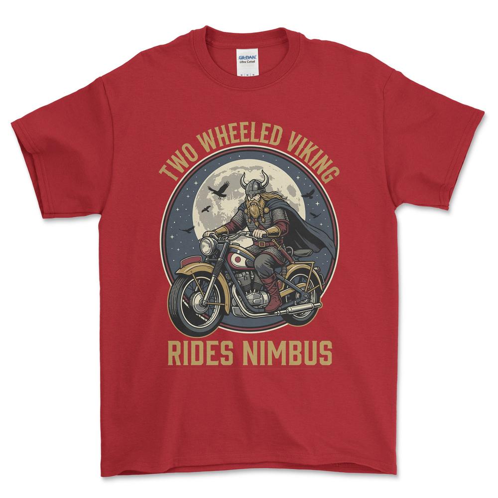 Nimbus Two Wheeled Viking Rides Nimbus - Unisex T-Shirt , Bomuld-Beklædning-Nimbus-Rød-S-Forside-Garage Culture Shop- garage - man cave - merchandise