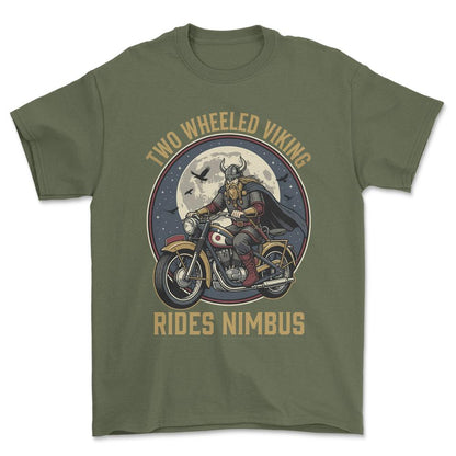Nimbus Two Wheeled Viking Rides Nimbus - Unisex T-Shirt , Bomuld-Beklædning-Nimbus-Grøn Militær-S-Forside-Garage Culture Shop- garage - man cave - merchandise