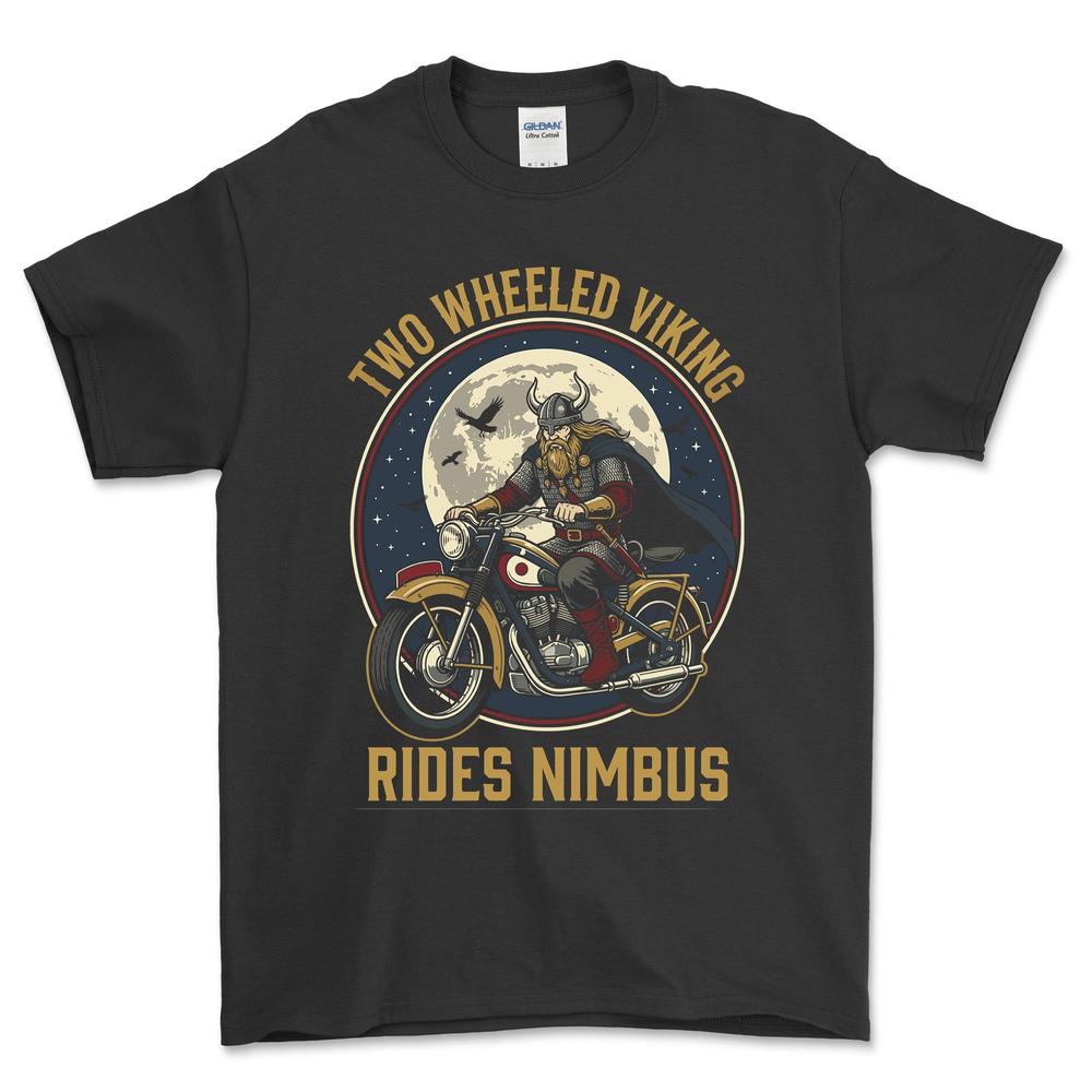 Nimbus Two Wheeled Viking Rides Nimbus - Unisex T-Shirt , Bomuld-Beklædning-Nimbus-Sort-S-Forside-Garage Culture Shop- garage - man cave - merchandise