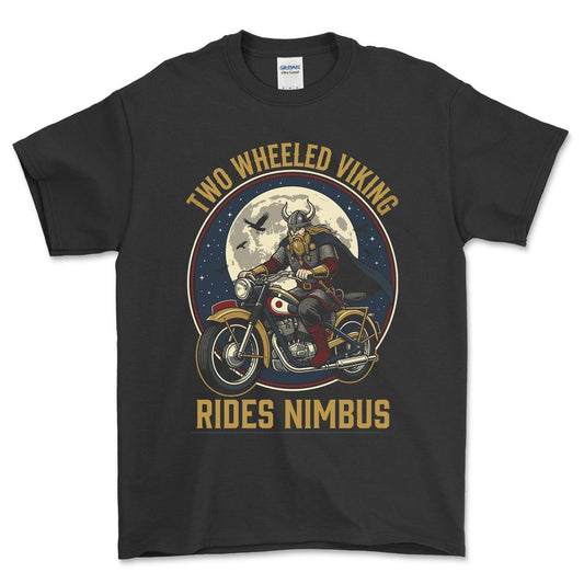 Nimbus Two Wheeled Viking Rides Nimbus - Unisex T-Shirt , Bomuld-Beklædning-Nimbus-Sort-S-Forside-Garage Culture Shop- garage - man cave - merchandise