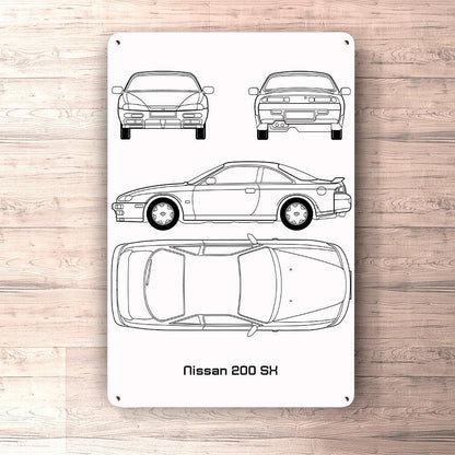Nissan 200 Sx Blueprint Skilte, Musemåtte, Dørmåtte-Blueprint-Nissan-Garage Culture Shop- garage - man cave - merchandise