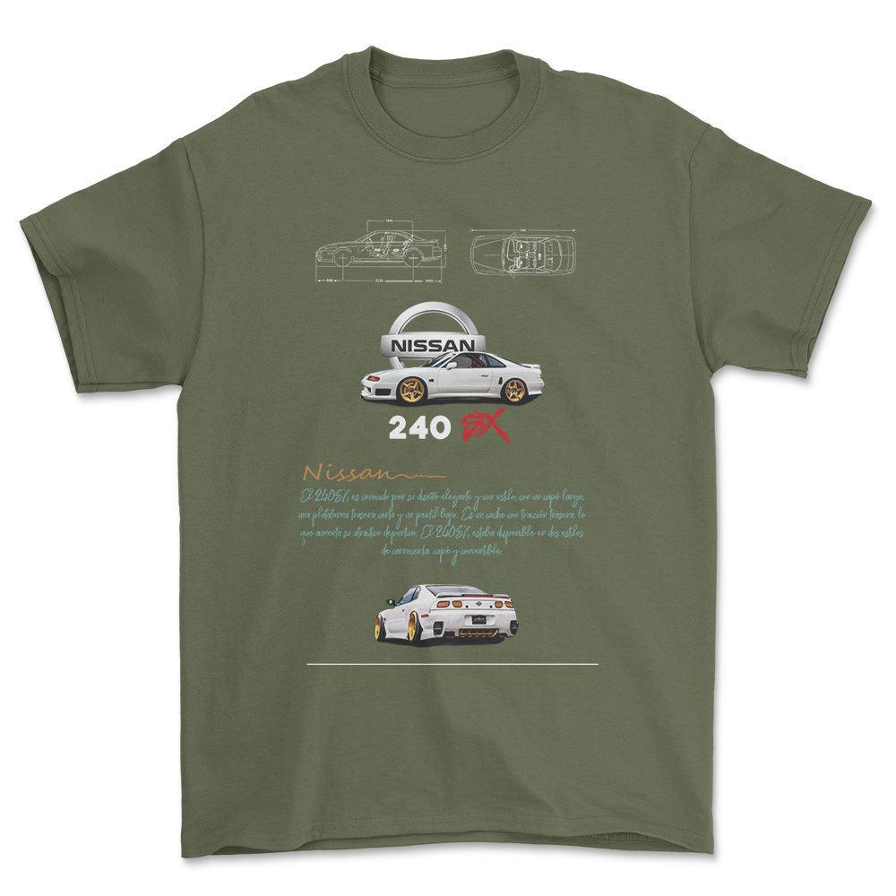 Nissan 240 - Unisex T-Shirt , Bomuld-Beklædning-Nissan-Grøn Militær-S-Forside-Garage Culture Shop- garage - man cave - merchandise