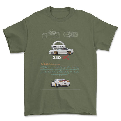 Nissan 240 - Unisex T-Shirt , Bomuld-Beklædning-Nissan-Grøn Militær-S-Forside-Garage Culture Shop- garage - man cave - merchandise