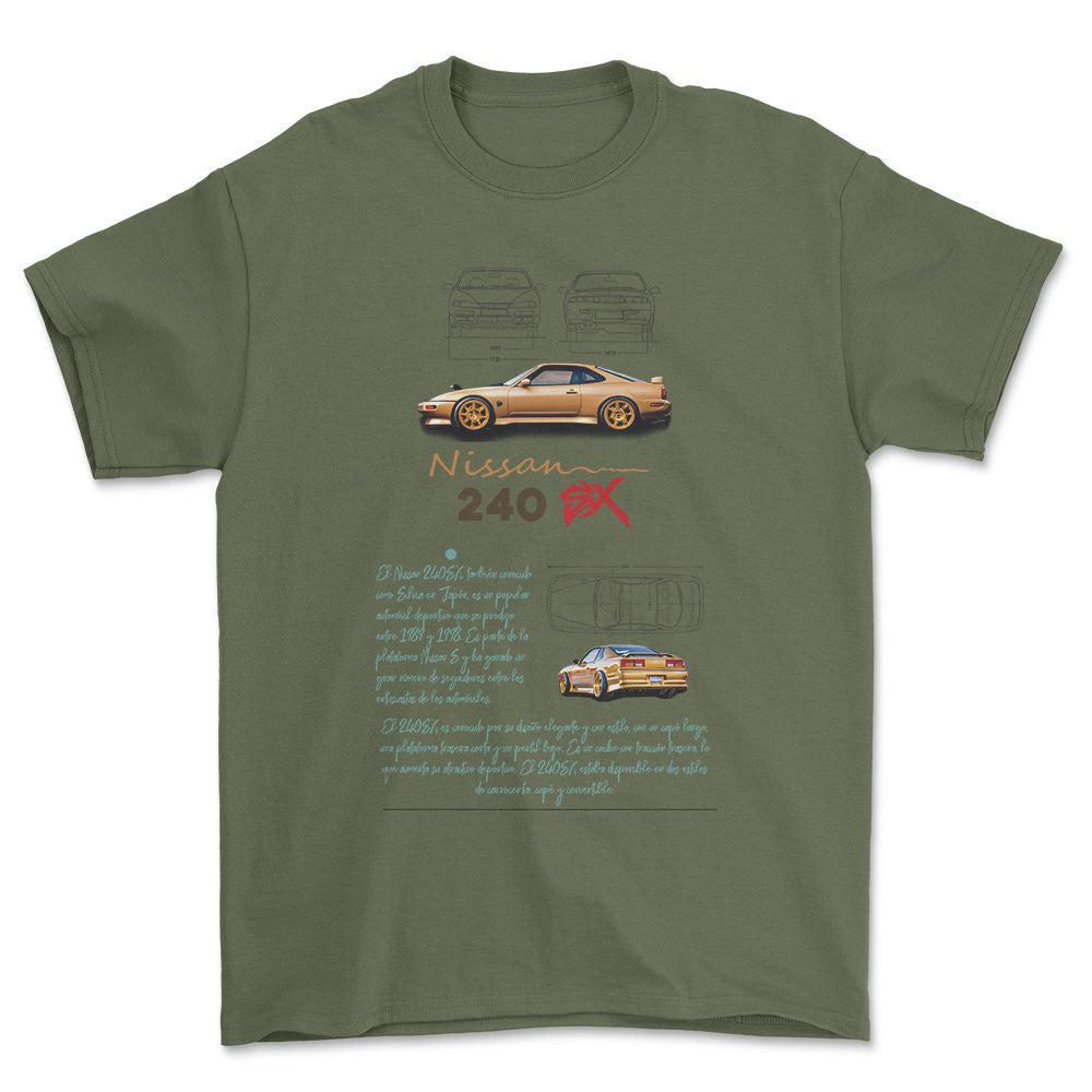 Nissan 240 - Unisex T-Shirt , Bomuld-Beklædning-Nissan-Grøn Militær-S-Forside-Garage Culture Shop- garage - man cave - merchandise