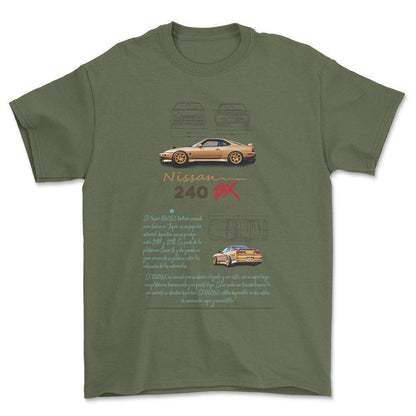 Nissan 240 - Unisex T-Shirt , Bomuld-Beklædning-Nissan-Grøn Militær-S-Forside-Garage Culture Shop- garage - man cave - merchandise
