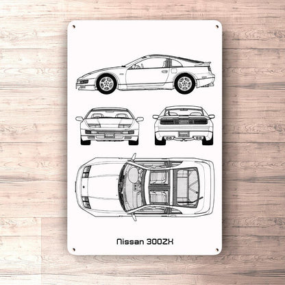 Nissan 300Zx Blueprint Skilte, Musemåtte, Dørmåtte , Plakat-Blueprint-Nissan-Garage Culture Shop- garage - man cave - merchandise