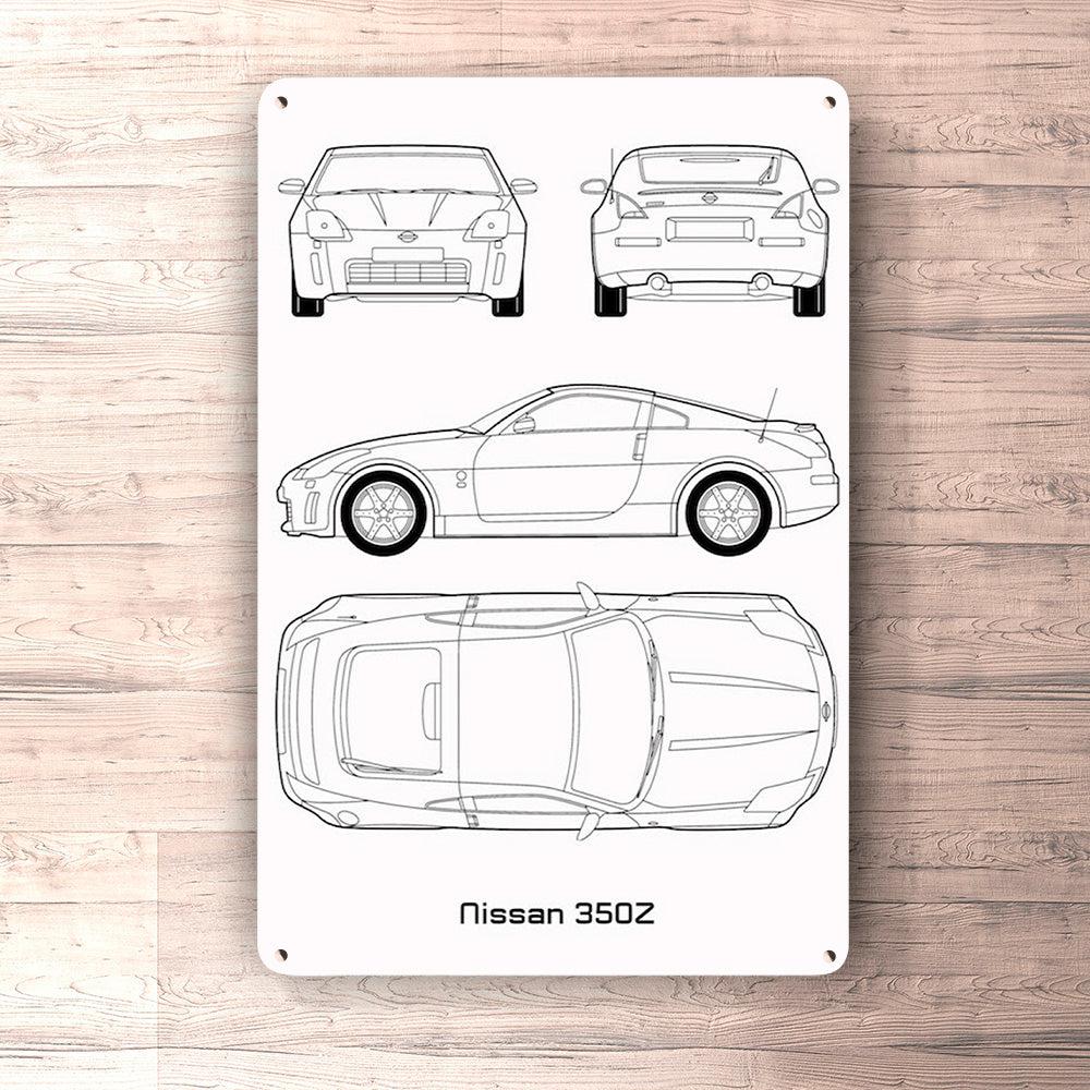 Nissan 350Z Blueprint Skilte, Musemåtte, Dørmåtte-Blueprint-Nissan-Garage Culture Shop- garage - man cave - merchandise
