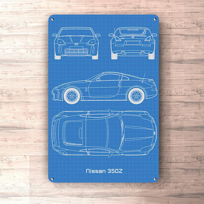 Nissan 350Z Blueprint Skilte, Musemåtte, Dørmåtte-Blueprint-Nissan-Garage Culture Shop- garage - man cave - merchandise