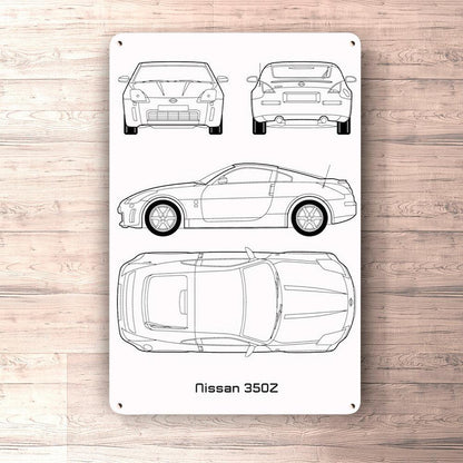 Nissan 350Z Blueprint Skilte, Musemåtte, Dørmåtte , Plakat-Blueprint-Nissan-Garage Culture Shop- garage - man cave - merchandise