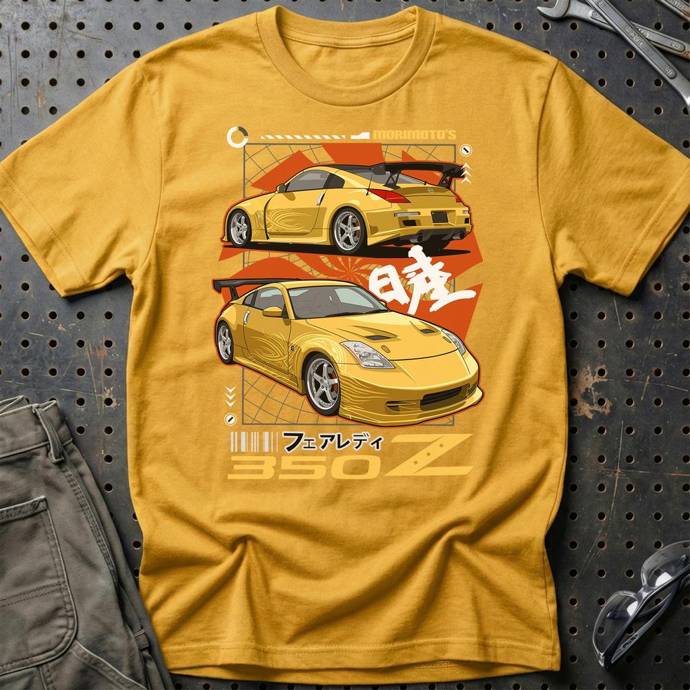 Nissan 350Z Fairlady Morimoto Fast And Furios Cars - Unisex T-Shirt-Beklædning-Nissan-Guld-S-Garage Culture Shop- garage - man cave - merchandise