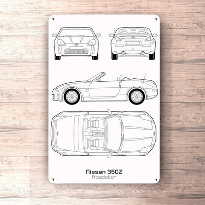 Nissan 350Z Roadster Blueprint Skilte, Musemåtte, Dørmåtte , Plakat-Blueprint-Nissan-Garage Culture Shop- garage - man cave - merchandise