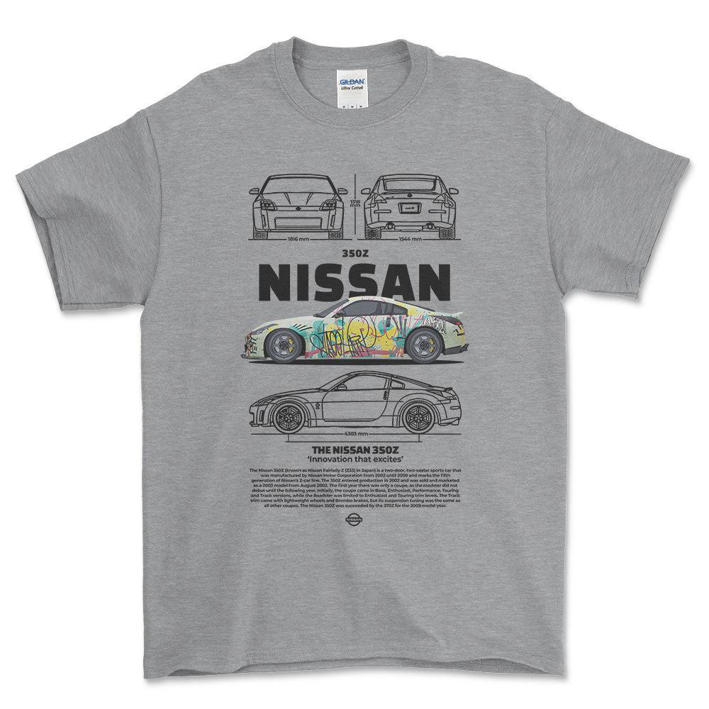 Nissan 350Z - Unisex T-Shirt , Bomuld-Beklædning-Nissan-Grå Sport-S-Forside-Garage Culture Shop- garage - man cave - merchandise