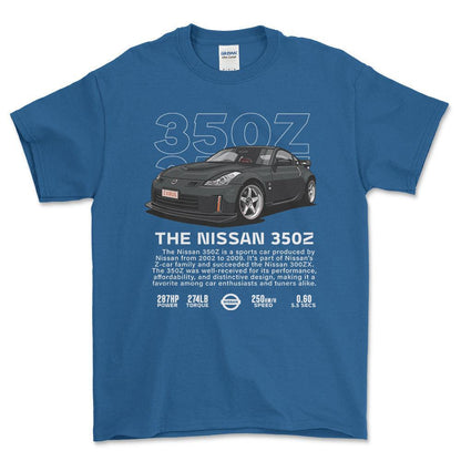 Nissan 350Z - Unisex T-Shirt , Bomuld-Beklædning-Nissan-Blå Royal-S-Forside-Garage Culture Shop- garage - man cave - merchandise
