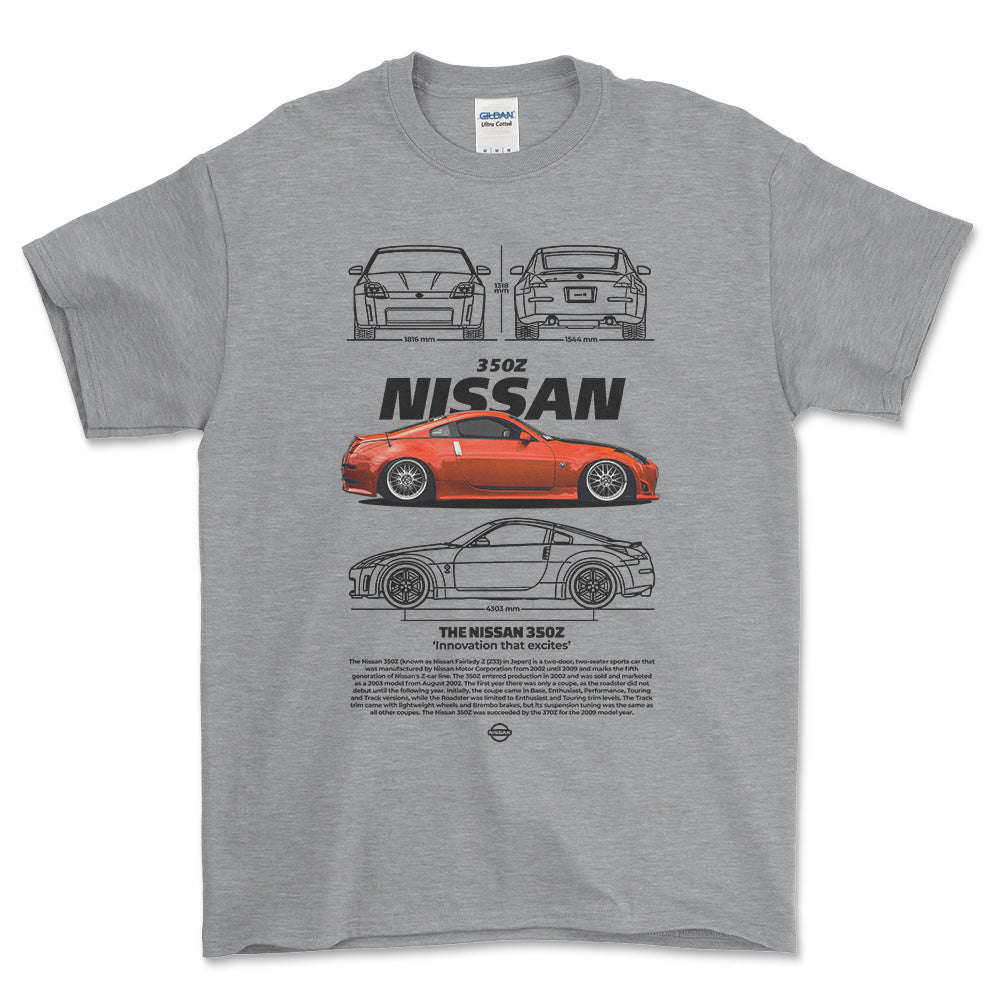 Nissan 350Z - Unisex T-Shirt , Bomuld-Beklædning-Nissan-Grå Sport-S-Forside-Garage Culture Shop- garage - man cave - merchandise
