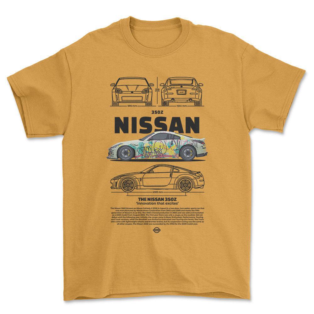 Nissan 350Z - Unisex T-Shirt , Bomuld-Beklædning-Nissan-Guld-S-Forside-Garage Culture Shop- garage - man cave - merchandise