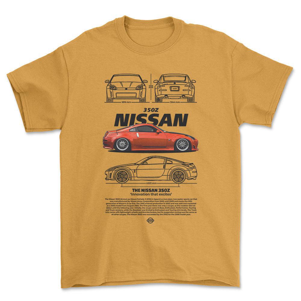 Nissan 350Z - Unisex T-Shirt , Bomuld-Beklædning-Nissan-Guld-S-Forside-Garage Culture Shop- garage - man cave - merchandise