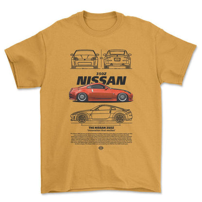 Nissan 350Z - Unisex T-Shirt , Bomuld-Beklædning-Nissan-Guld-S-Forside-Garage Culture Shop- garage - man cave - merchandise