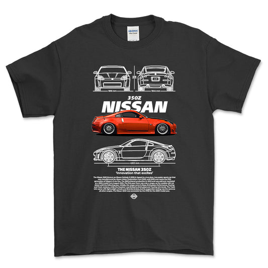 Nissan 350Z - Unisex T-Shirt , Bomuld-Beklædning-Nissan-Sort-S-Forside-Garage Culture Shop- garage - man cave - merchandise