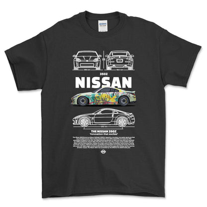 Nissan 350Z - Unisex T-Shirt , Bomuld-Beklædning-Nissan-Sort-S-Forside-Garage Culture Shop- garage - man cave - merchandise