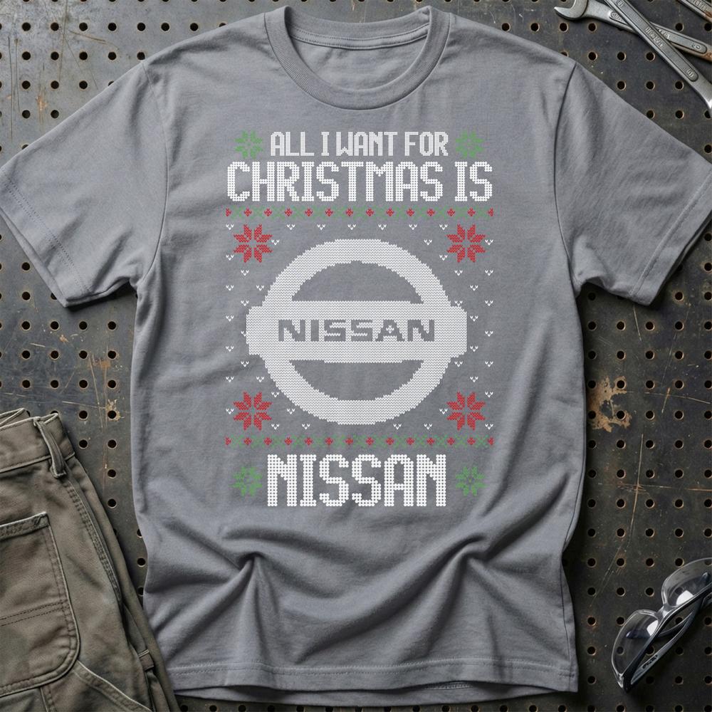 Nissan - All I Want For Christmas T-Shirt-Beklædning-Nissan-Grå Sport-S-Garage Culture Shop- garage - man cave - merchandise