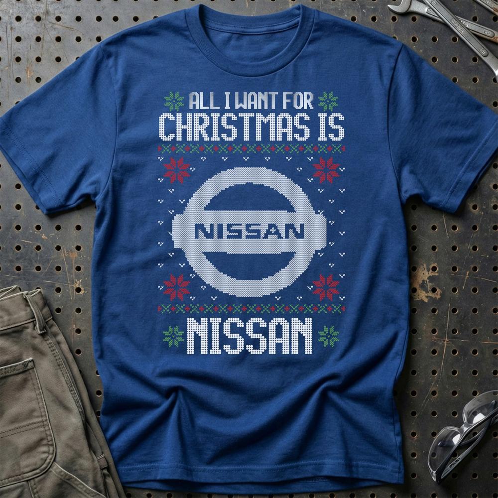 Nissan - All I Want For Christmas T-Shirt-Beklædning-Nissan-Blå Royal-S-Garage Culture Shop- garage - man cave - merchandise