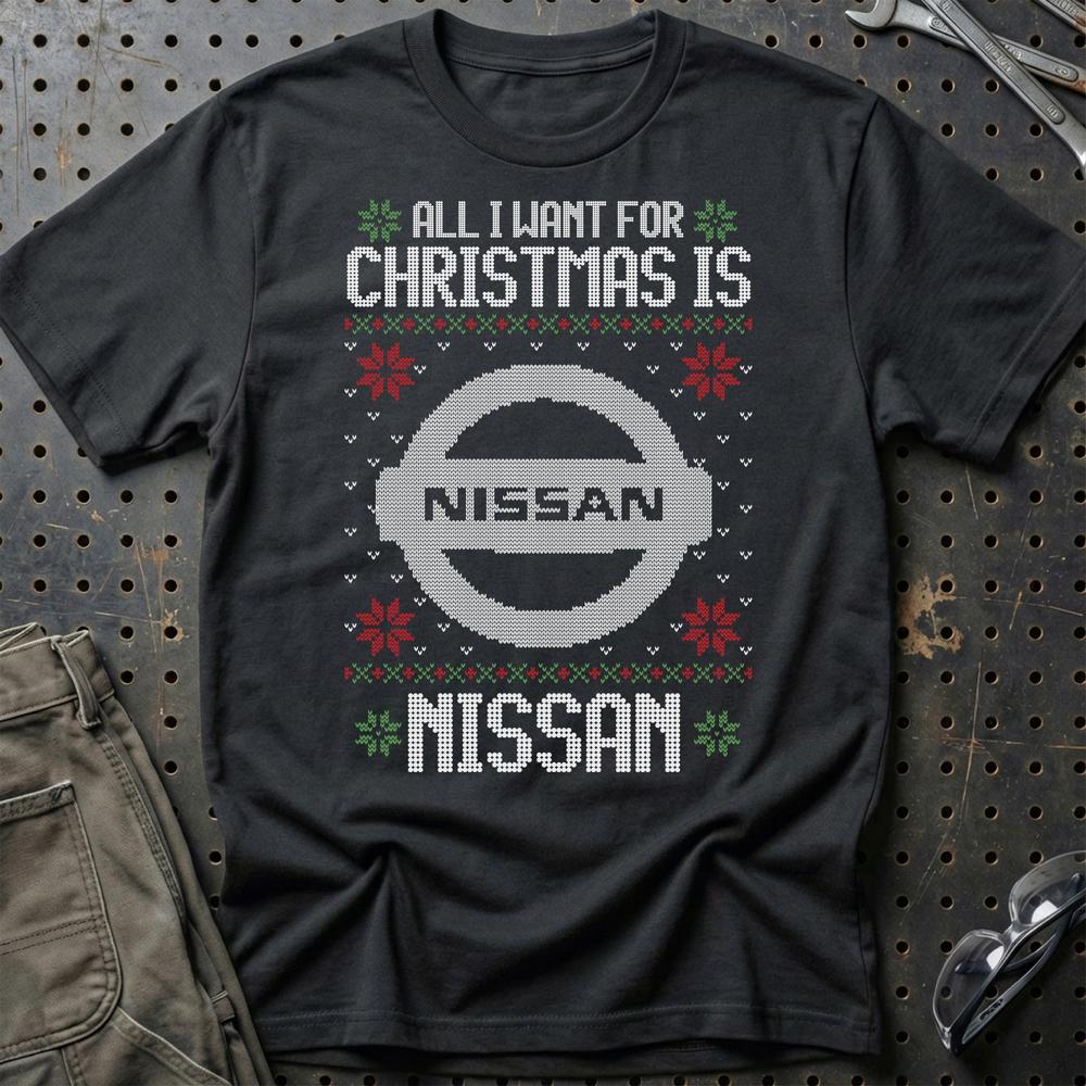Nissan - All I Want For Christmas T-Shirt-Beklædning-Nissan-Sort-S-Garage Culture Shop- garage - man cave - merchandise