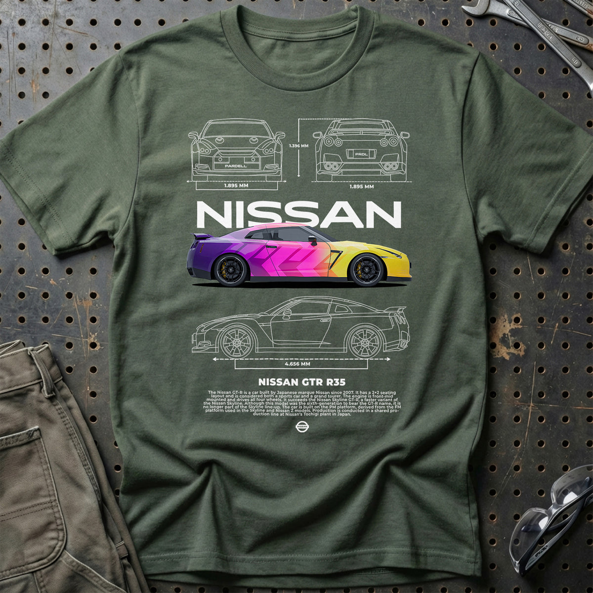 
Nissan GTR R35 T-Shirt – Grøn Militær