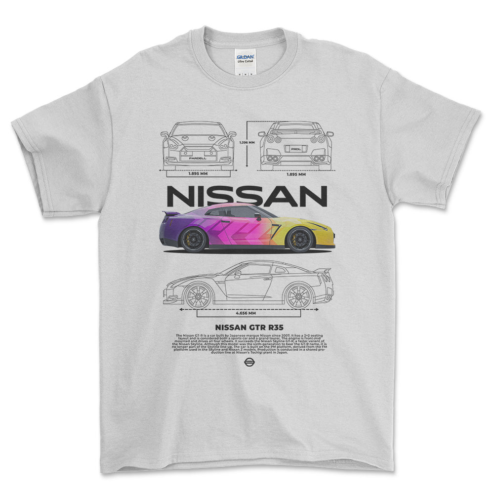 Nissan GTR R35 - Unisex T-Shirt , Bomuld-Beklædning-Nissan-Hvid-S-Forside-Garage Culture Shop- garage - man cave - merchandise