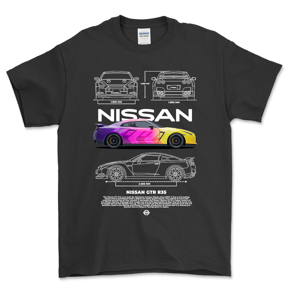 Nissan GTR R35 - Unisex T-Shirt , Bomuld-Beklædning-Nissan-Sort-S-Forside-Garage Culture Shop- garage - man cave - merchandise