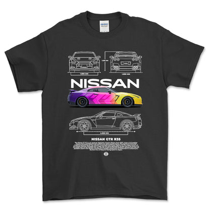 Nissan GTR R35 - Unisex T-Shirt , Bomuld-Beklædning-Nissan-Sort-S-Forside-Garage Culture Shop- garage - man cave - merchandise
