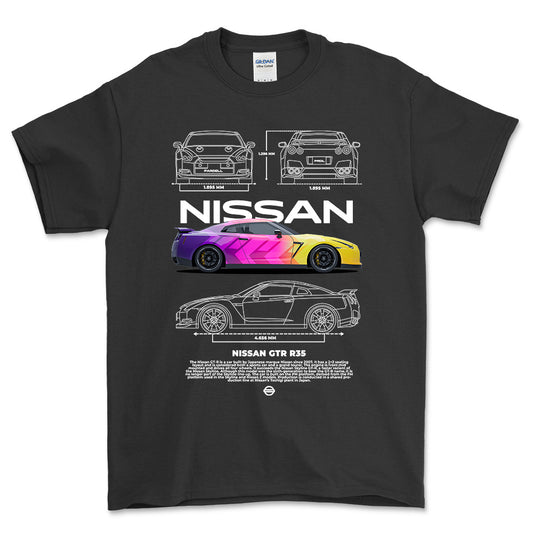 Nissan GTR R35 - Unisex T-Shirt , Bomuld-Beklædning-Nissan-Sort-S-Forside-Garage Culture Shop- garage - man cave - merchandise
