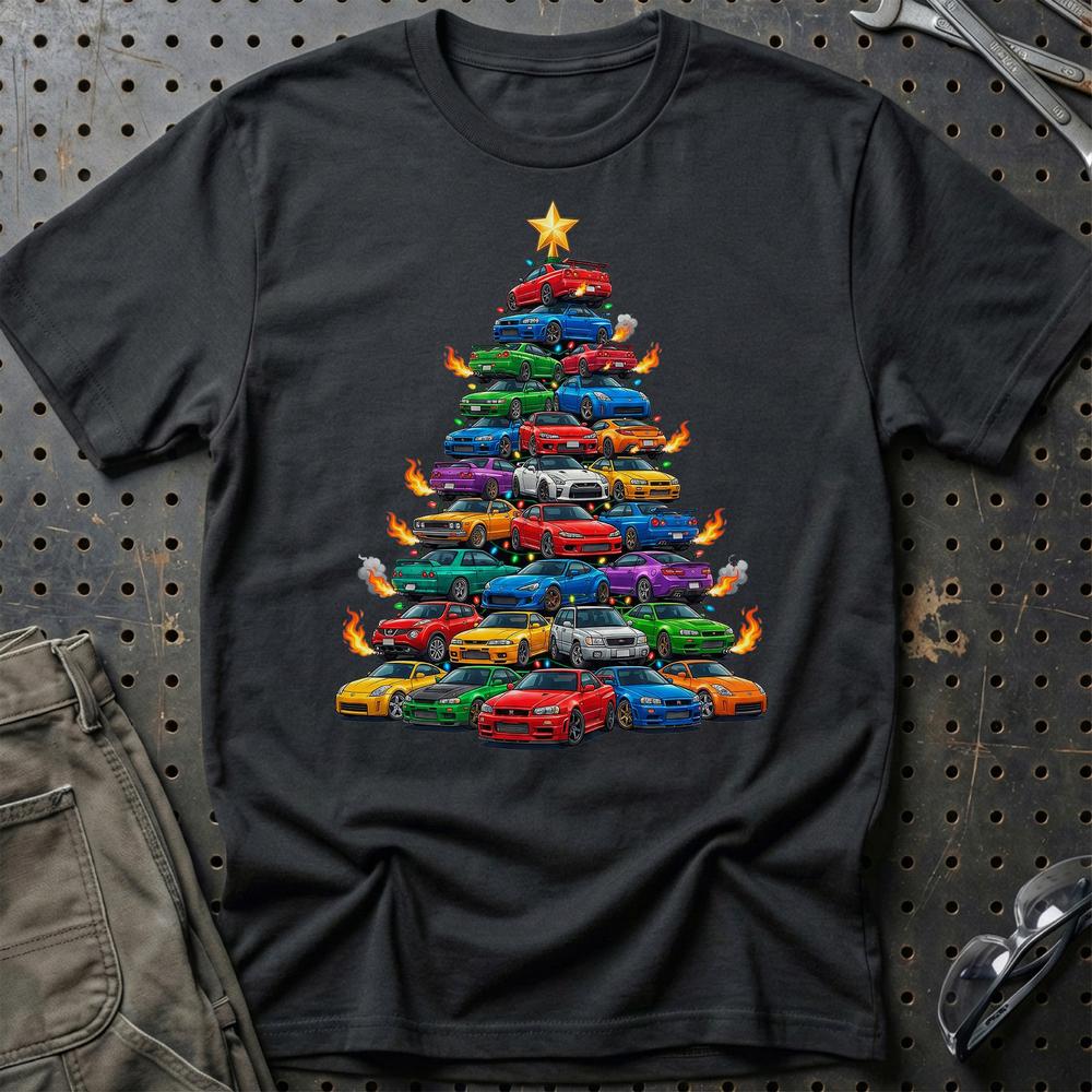 Nissan Juletræ Christmas Tree T-Shirt-Beklædning-Nissan-Sort-S-Garage Culture Shop- garage - man cave - merchandise