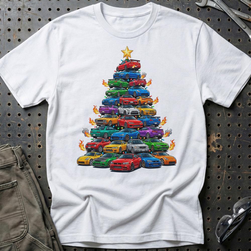 Nissan Juletræ Christmas Tree - Unisex T-Shirt-Beklædning-Nissan-Hvid-S-Garage Culture Shop- garage - man cave - merchandise