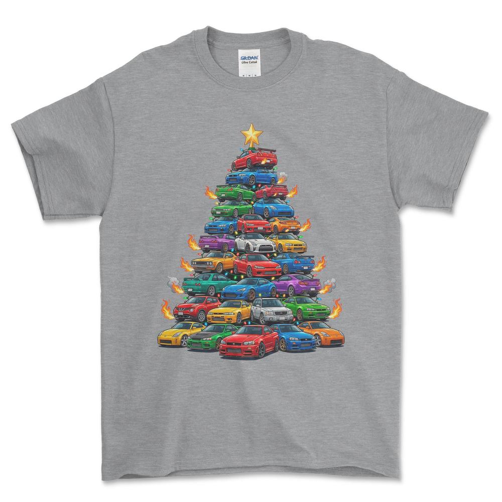 Nissan Juletræ Christmas Tree - Unisex T-Shirt-Beklædning-Nissan-Grå Sport-S-Forside-Garage Culture Shop- garage - man cave - merchandise