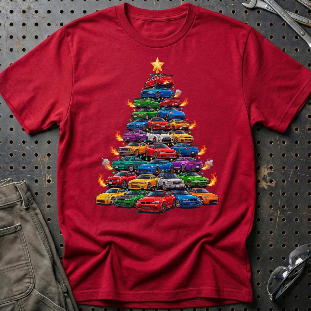 Nissan Juletræ Christmas Tree - Unisex T-Shirt-Beklædning-Nissan-Rød-S-Garage Culture Shop- garage - man cave - merchandise