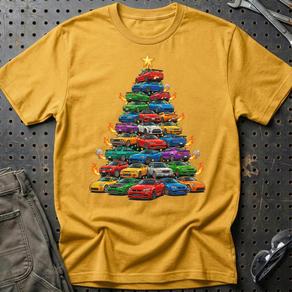 Nissan Juletræ Christmas Tree - Unisex T-Shirt-Beklædning-Nissan-Guld-S-Garage Culture Shop- garage - man cave - merchandise