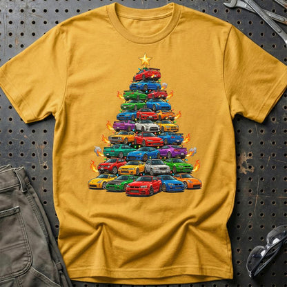 Nissan Juletræ Christmas Tree - Unisex T-Shirt-Beklædning-Nissan-Guld-S-Garage Culture Shop- garage - man cave - merchandise