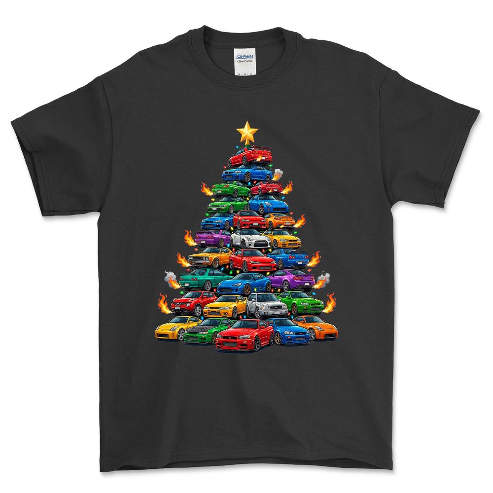 Nissan Juletræ Christmas Tree - Unisex T-Shirt-Beklædning-Nissan-Sort-S-Forside-Garage Culture Shop- garage - man cave - merchandise