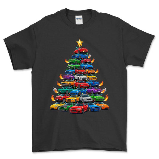 Nissan Juletræ Christmas Tree - Unisex T-Shirt-Beklædning-Nissan-Sort-S-Forside-Garage Culture Shop- garage - man cave - merchandise